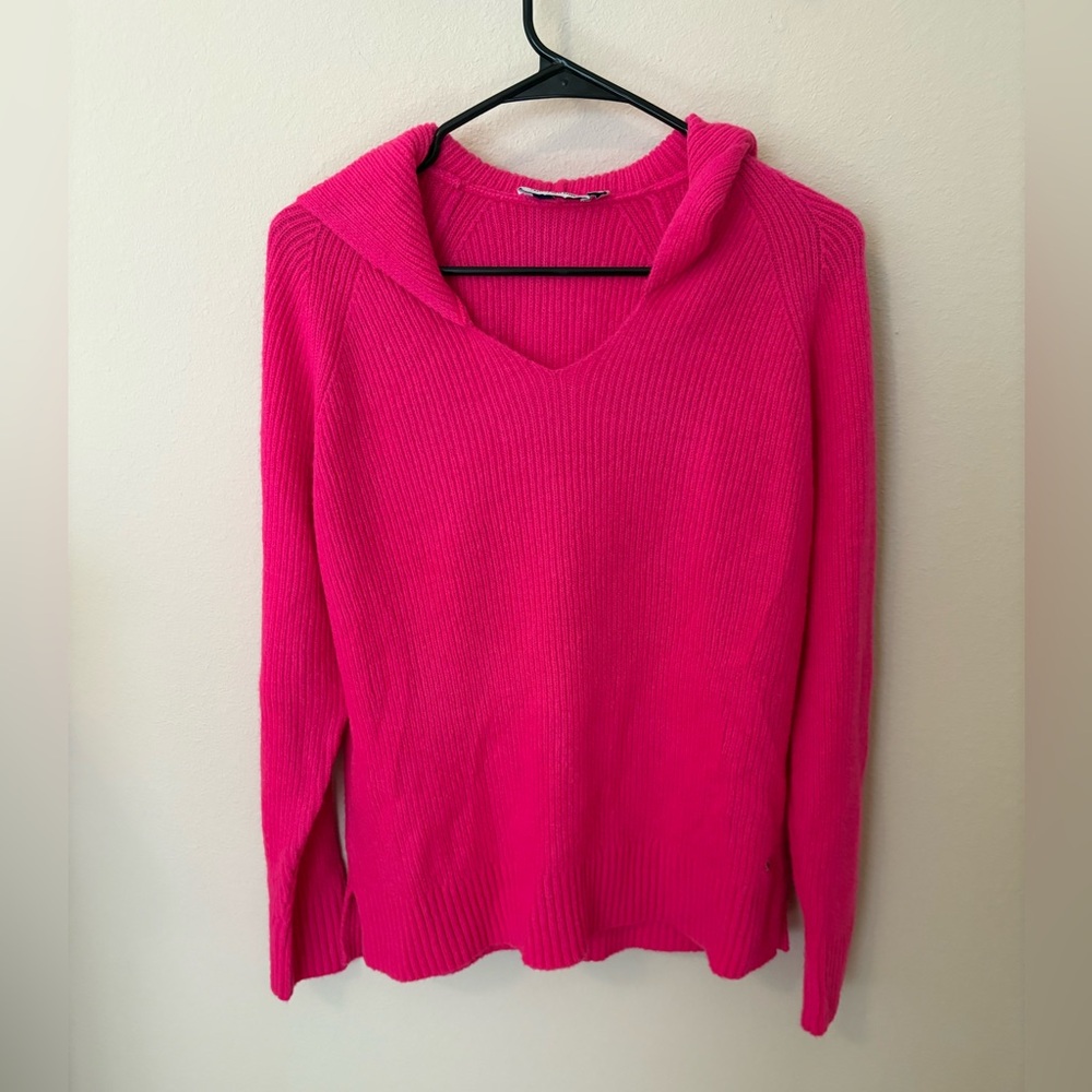 Vineyard Vines Vibrant Pink V-Neck Hoodie Sweater